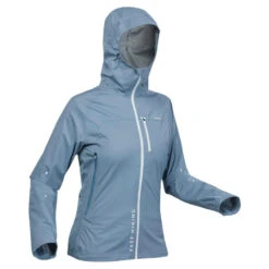 Quechua Ultralichte Regenjas Voor Fast Hiking Dames FH500 Rain Blauw